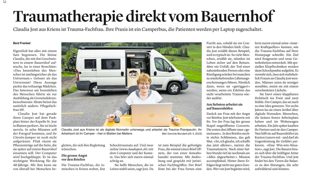 Reportage in der Luzerner Zeitung und mein Leben und Arbeiten im Camperbus